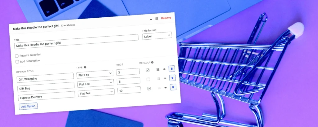 woocommerce product add ons with cart background